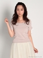 袖スピンドルボーダースカラップTOPS/ピンク