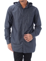 【AZUL by moussy】シャンブレー長袖ロングフードシャツ/NVY