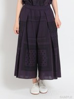 ストライプ×レーススカーフプリントギャザーパンツ/ブラック