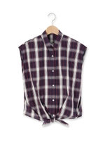 マドラスチェック裾結びブラウス/パープル(283)