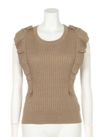 ラッフルスリーブラメニットトップス/モカ