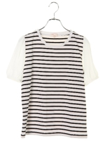 袖シフォンボーダーTシャツ/ブルー