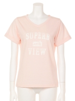 VネックプリントTシャツ/ピンク