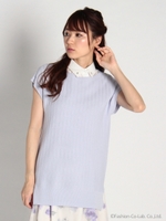 シャツ衿半袖ドルマンニット/シロ