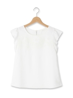 バスケットフラワー刺繍ノースリブラウスシャツ/ホワイト(001)