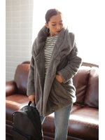 【AZUL by moussy】ボア裏付フーディコクーンコート/GRY