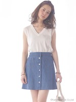 前釦台形ミニスカート/ブルー