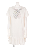 【CHILLE】NETオリジナル　スカーフ付裾フリルワンピース/ホワイト(001)