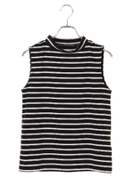 ハイネックノースリーブボーダートップス/ブラック