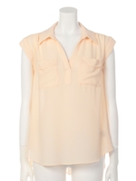 ポケット付ノースリーブスキッパーブラウス/ネイビー