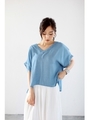 【AZUL by moussy】レーヨンデニムVネック半袖プルオーバー/L/BLU
