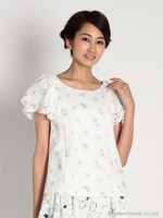 シルケットカットソー肩リボンレースP/O 1/サックス