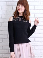 NEWデコルテレースオフショルニット(追加生産)/ライトグレー