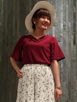 袖シアータックフレアープルオーバー/ボルドー