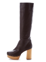 ウッドソールロングブーツ/BLK