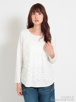 ケミカルレースレイヤードカットソー/ネイビー