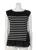 裾フリルキャミ付半袖ニット/ボルドー