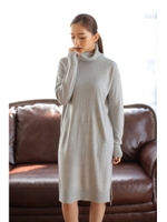 【AZUL by moussy】ウォッシャブルソフトタッチタートル長袖ワンピース/NVY