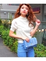 【chille anap】袖シフォン半袖ニットトップス/GRY