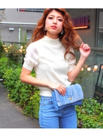 【chille anap】袖シフォン半袖ニットトップス/GRY
