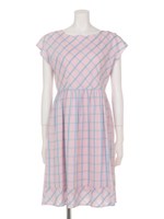 【F i.n.t】パステルチェックフレンチスリーブワンピース/PINK