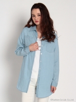 ロゴTシャツ付きオーバーシャツSET/ブルー