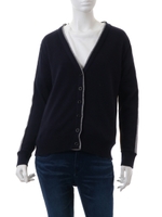 総針テープ配色ニットカーディガン/グレー*ネイビー