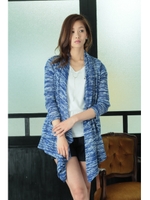【AZUL by moussy】C/E段染めスラブ長袖ショールトッパー/柄NVY