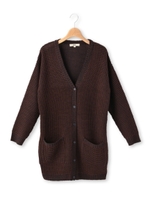 ワッフル編みロングニットカーディガン/ネイビー(193)