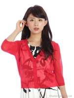 7分袖Vカーデ/レッド