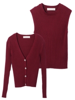 ノースリーブプルオーバー付ニットカーデガン/キャメル