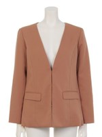 Vネックノーカラージャケット/レンガ