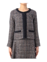 コサージュ付きミックスツイードジャケット/ネイビー(493)