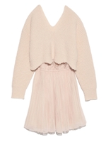 ショートニットプリーツコンビワンピース/GRY