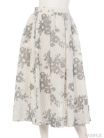 フロッキー花柄ボリュームロングスカート/ピンク