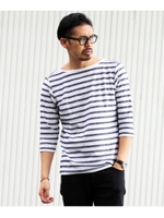 ヘリンボーンボーダー七分袖プルオーバー/グレー(312)