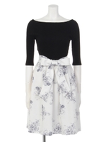 リブフラワーコンビワンピ/ブラック