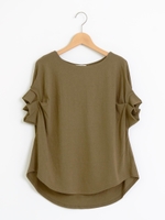 J袖タックドルマンプルオーバー/カーキグリーン