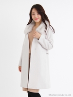 Vネックファー付コート/シロ