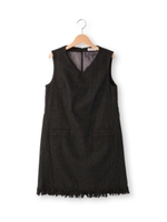 ウールストライプVネックワンピース/ダークグレー(013)