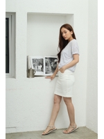 【AZUL by moussy】ロングスラブバックZIP半袖プルオーバー/柄NVY