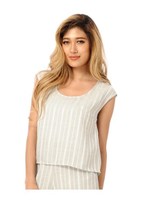 フレンチスリーブストライプトップス/BEIGE