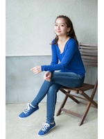 【AZUL by moussy】VIS/CO/UV加工 Vネック長袖プルオーバー/NVY