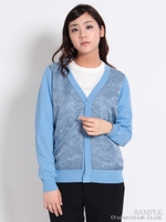 リボン柄レースニットカーディガン/杢グレー