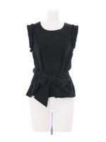 フリル袖スウェード調ウエストリボンブラウス/ブラック