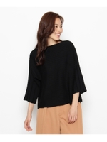 ボーダー編みドロップショルダーニット/ブラック(019)