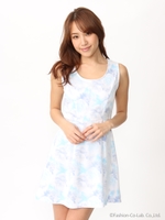 ぼかしフラワーワンピース/サックス