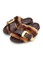 PIPPICHIC Backle Belt Eco fur Sandal/ブラウン(042)