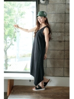 【AZUL by moussy】デニム風裏毛イレヘムマキシワンピース/BLK