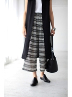 【AZUL by moussy】ネイティブニットソーワイドパンツ/柄BLK